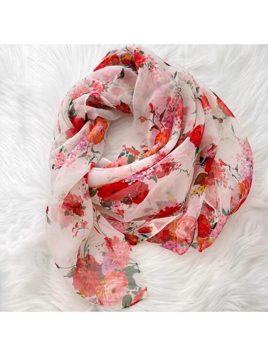 Lord & Taylor Accessories - Vintage Lord & Taylor - White bright floral sheer polyester 42” square scarf